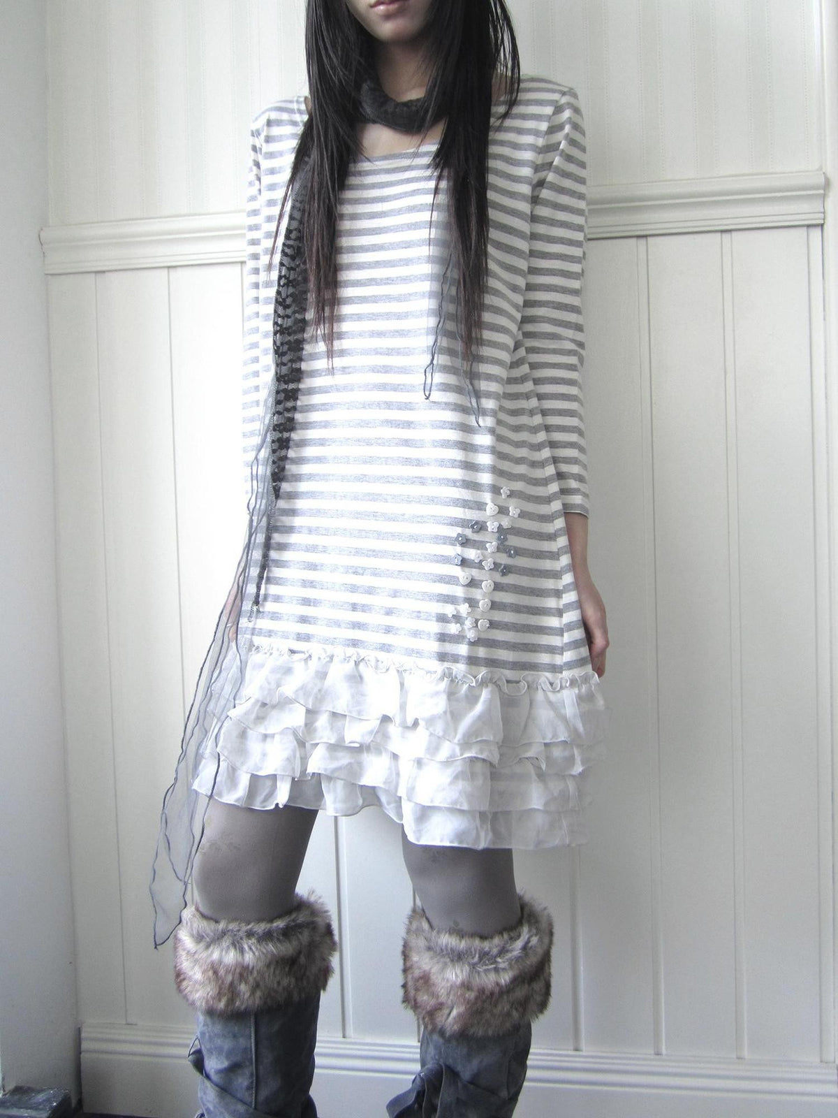 ang project Lace Tiered Skirt U Neck Women&