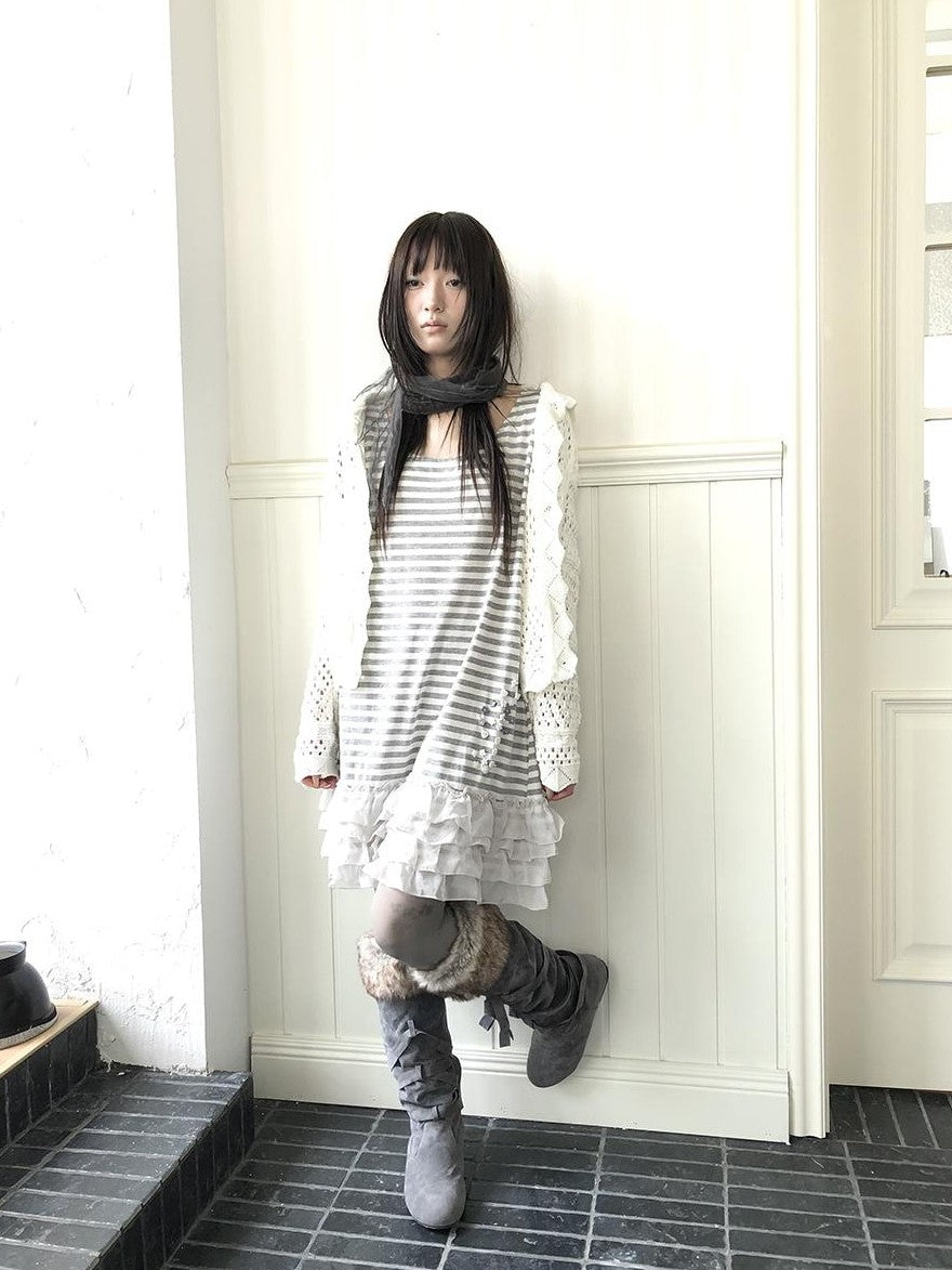 ang project Lace Tiered Skirt U Neck Women&
