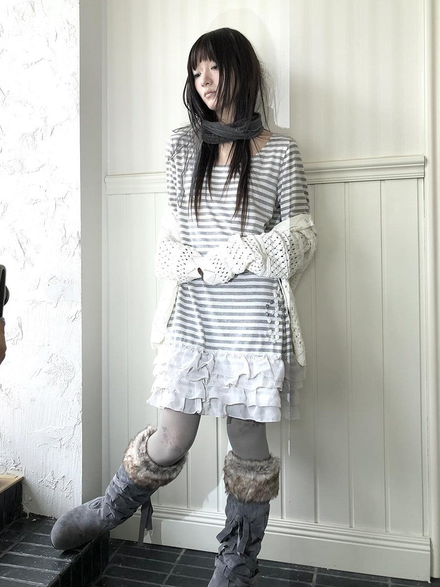 ang project Lace Tiered Skirt U Neck Women&