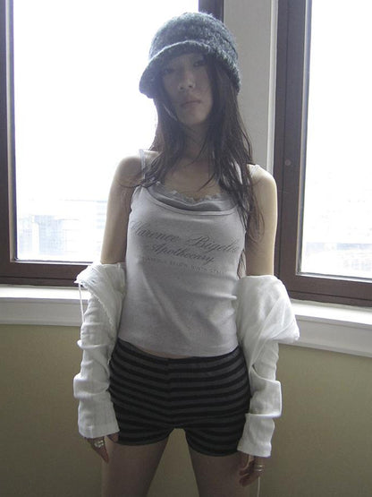 Updateang project Lace Trim Faux Two Piece Camisole With Letter Print And Built In Bra