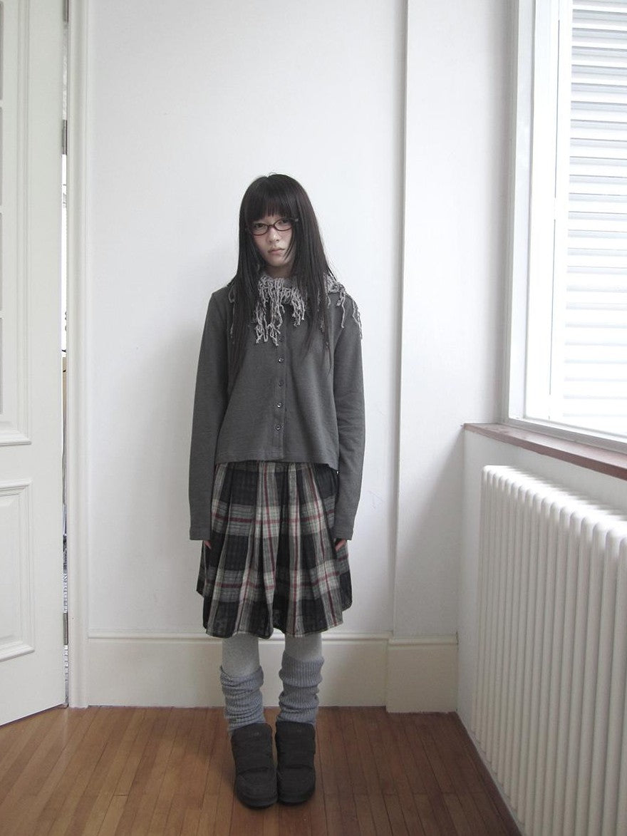 Lace Trim Solid Button Front Crew Neck Long Sleeve Women&