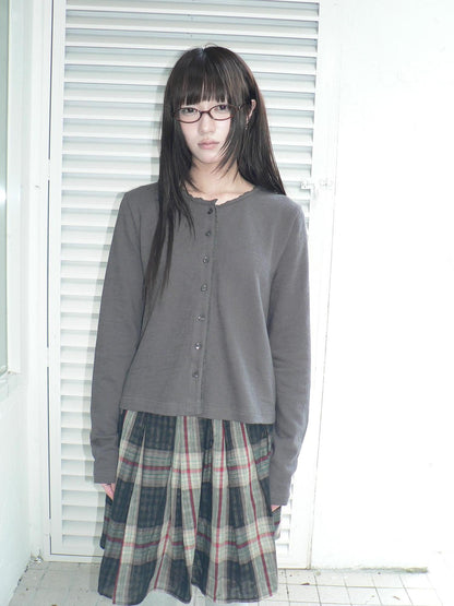ang project Lace Trim Solid Button Front Crew Neck Long Sleeve Women&