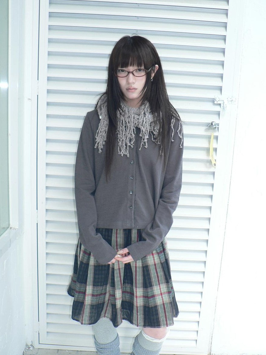 Lace Trim Solid Button Front Crew Neck Long Sleeve Women&