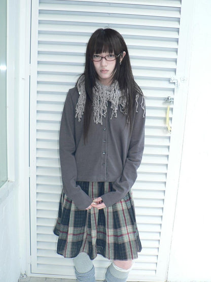 ang project Lace Trim Solid Button Front Crew Neck Long Sleeve Women&