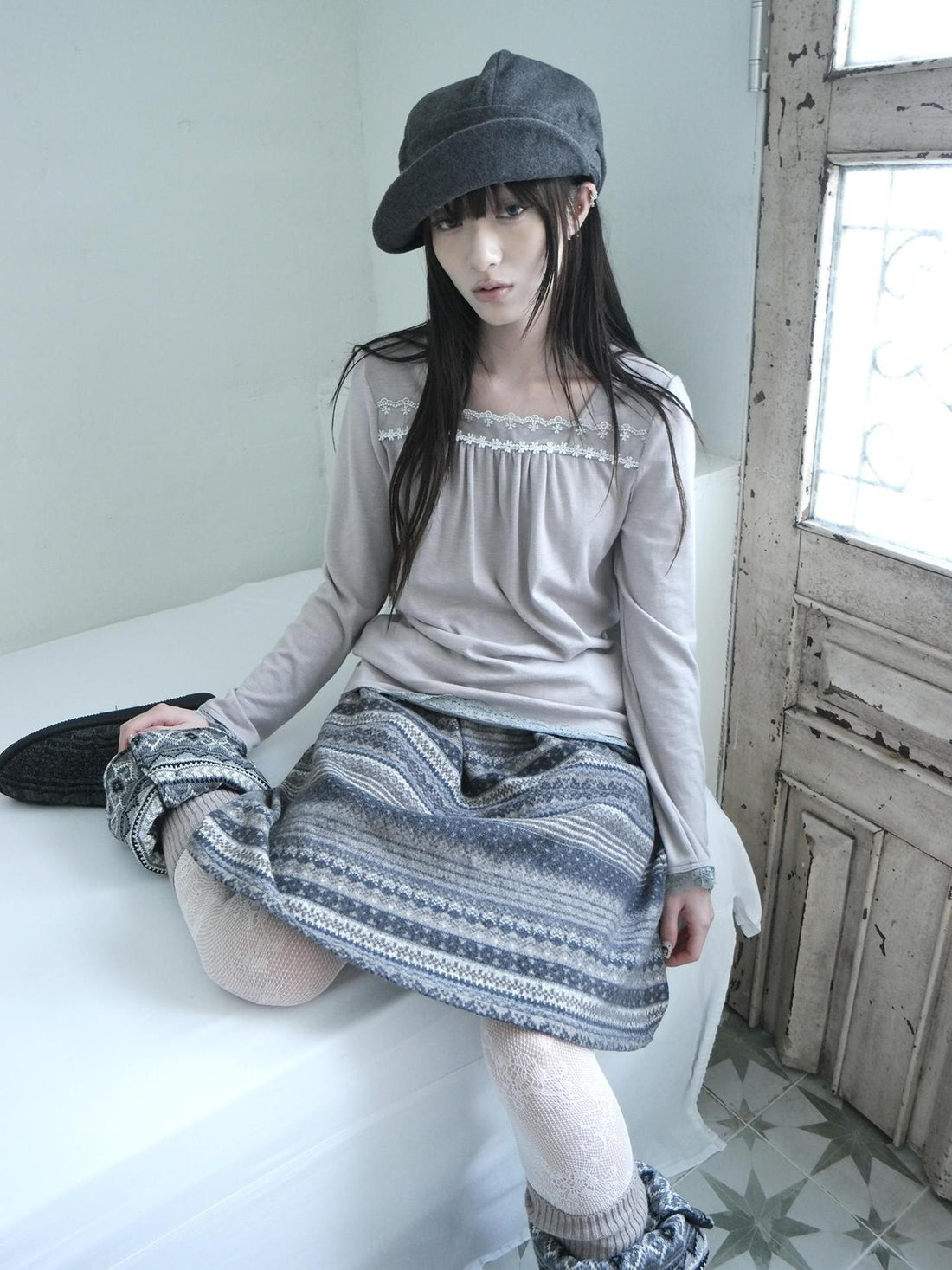 ang project Lace Trim Square Neck Patchwork Women&