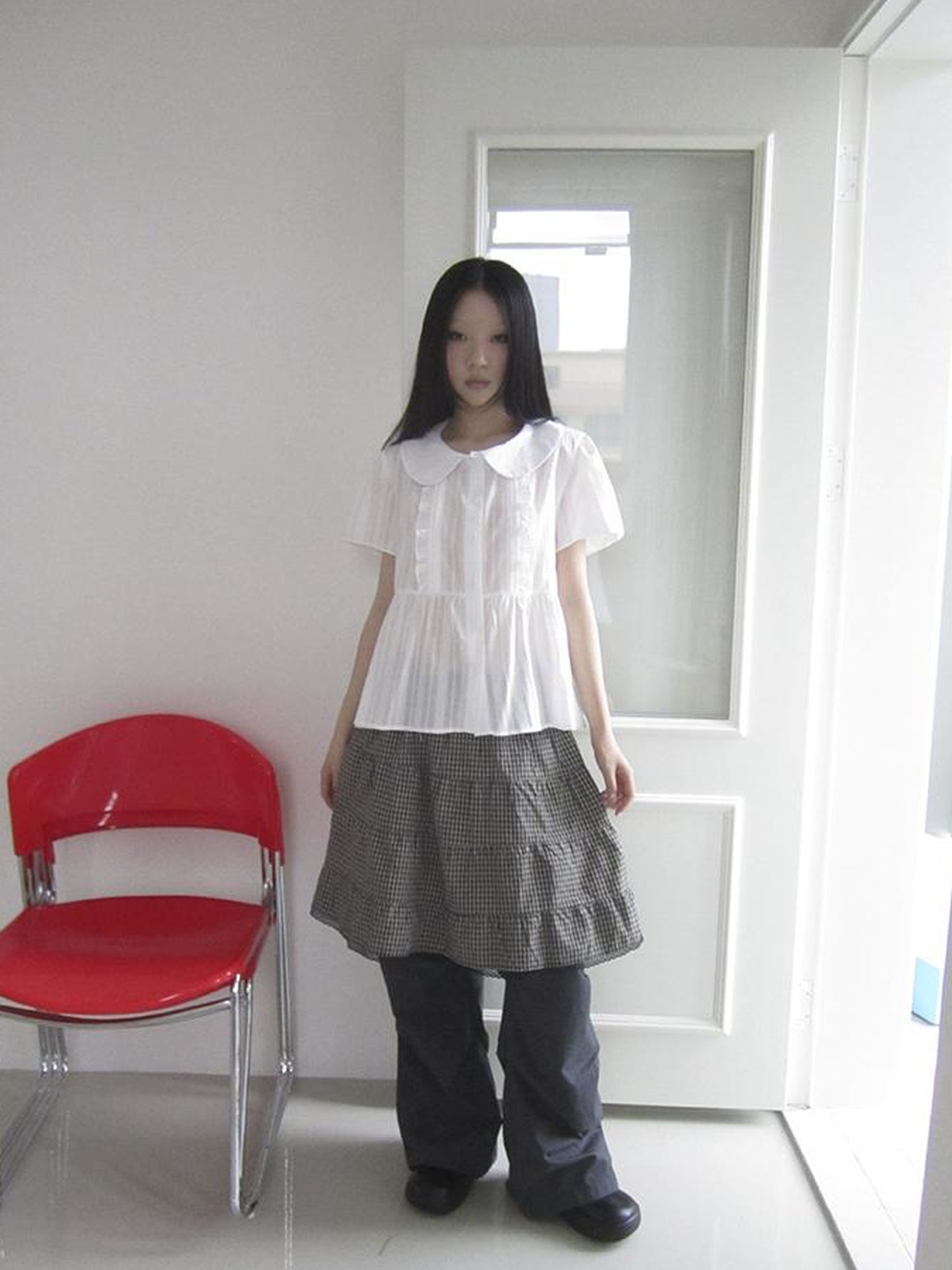 ang project Lace Trimmed Babydoll Collar Summer Blouse