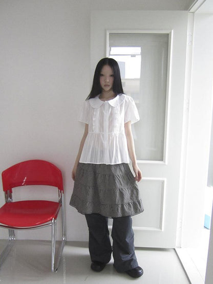 ang project Lace Trimmed Babydoll Collar Summer Blouse