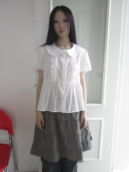 ang project Lace Trimmed Babydoll Collar Summer Blouse