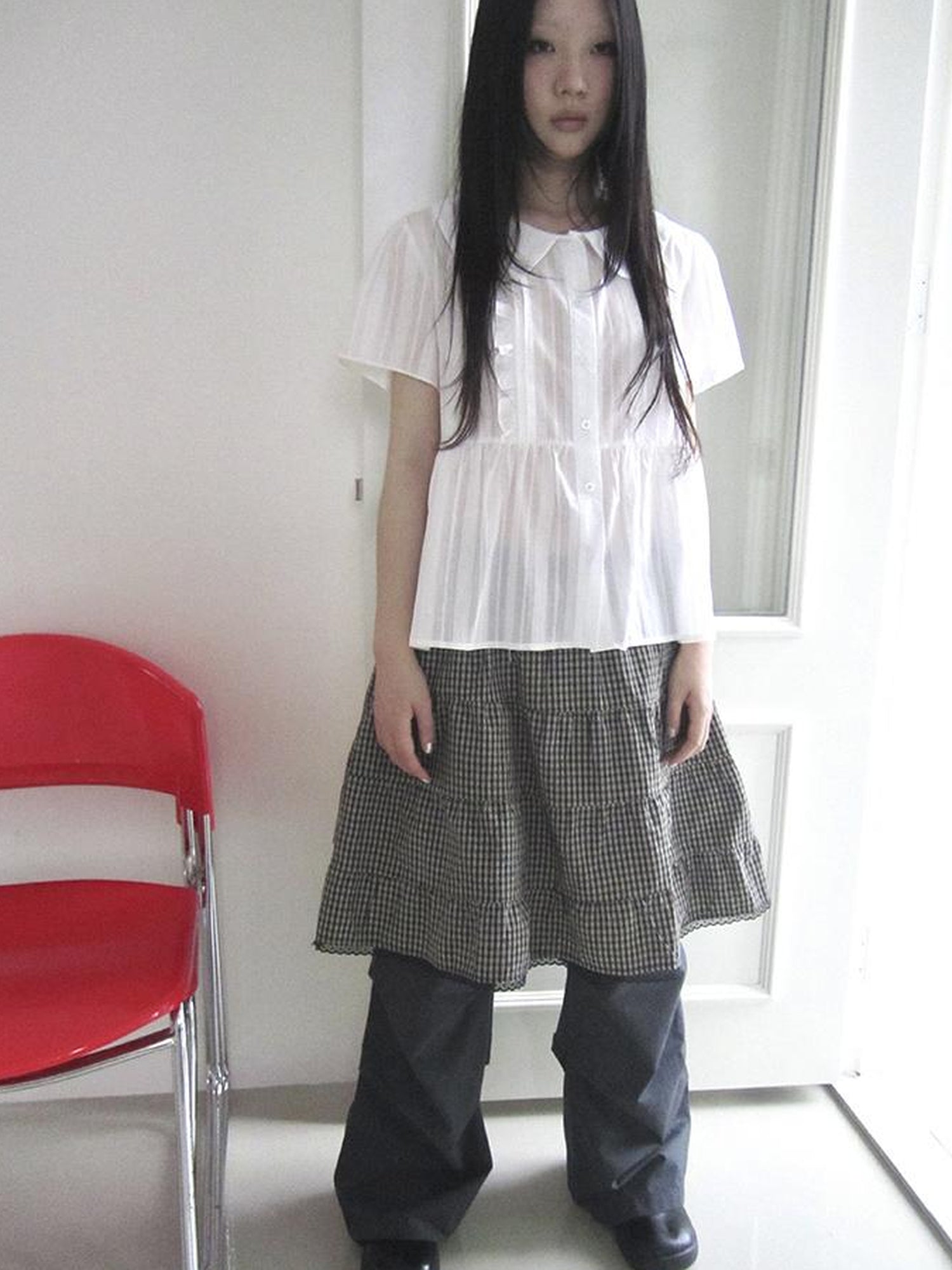 ang project Lace Trimmed Babydoll Collar Summer Blouse