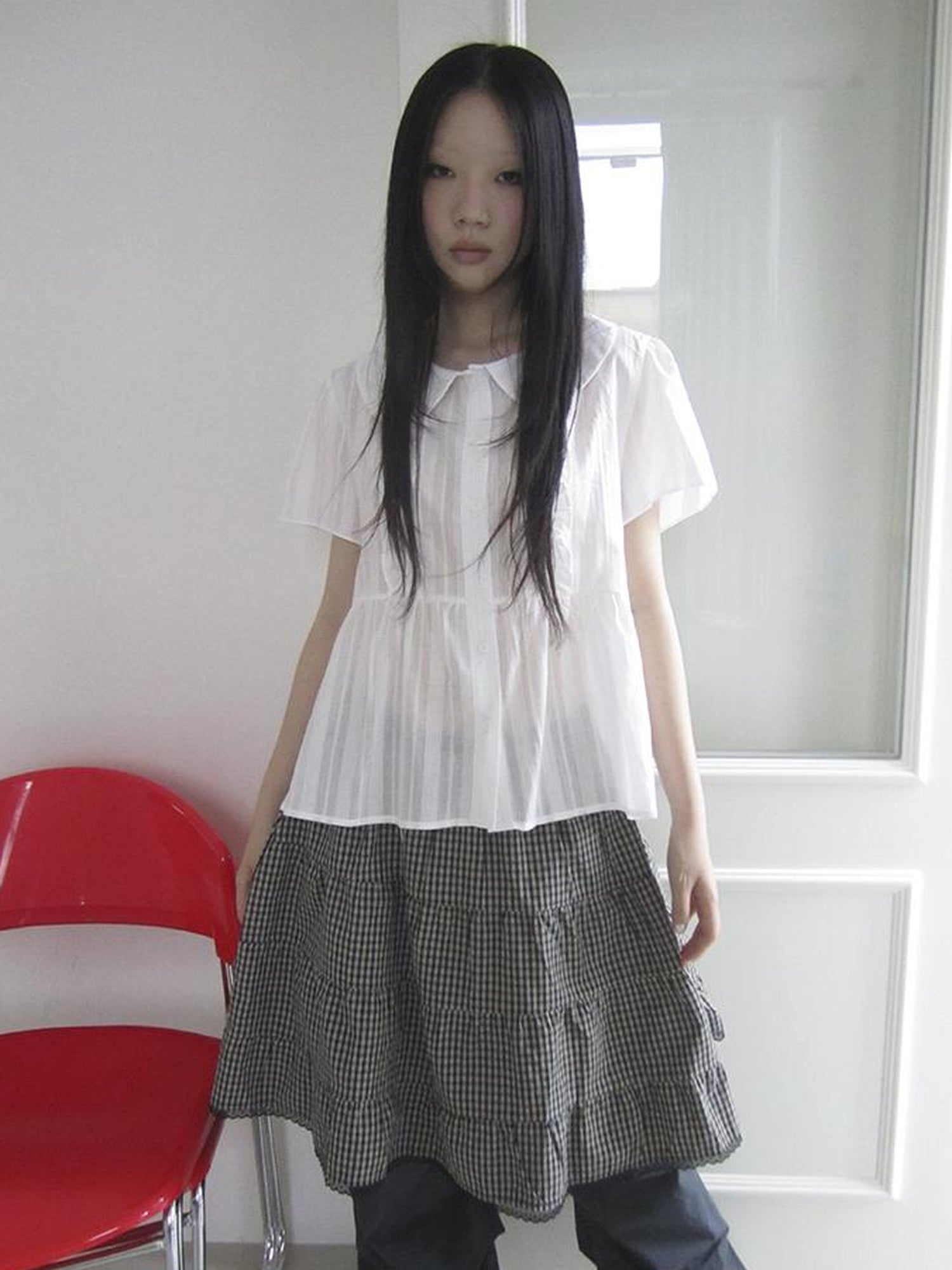 ang project Lace Trimmed Babydoll Collar Summer Blouse