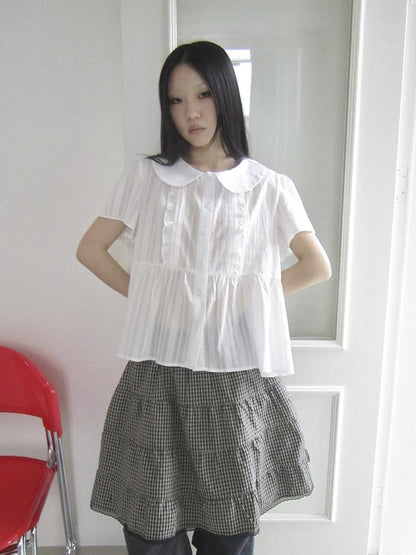 ang project Lace Trimmed Babydoll Collar Summer Blouse