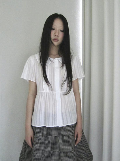 ang project Lace Trimmed Babydoll Collar Summer Blouse