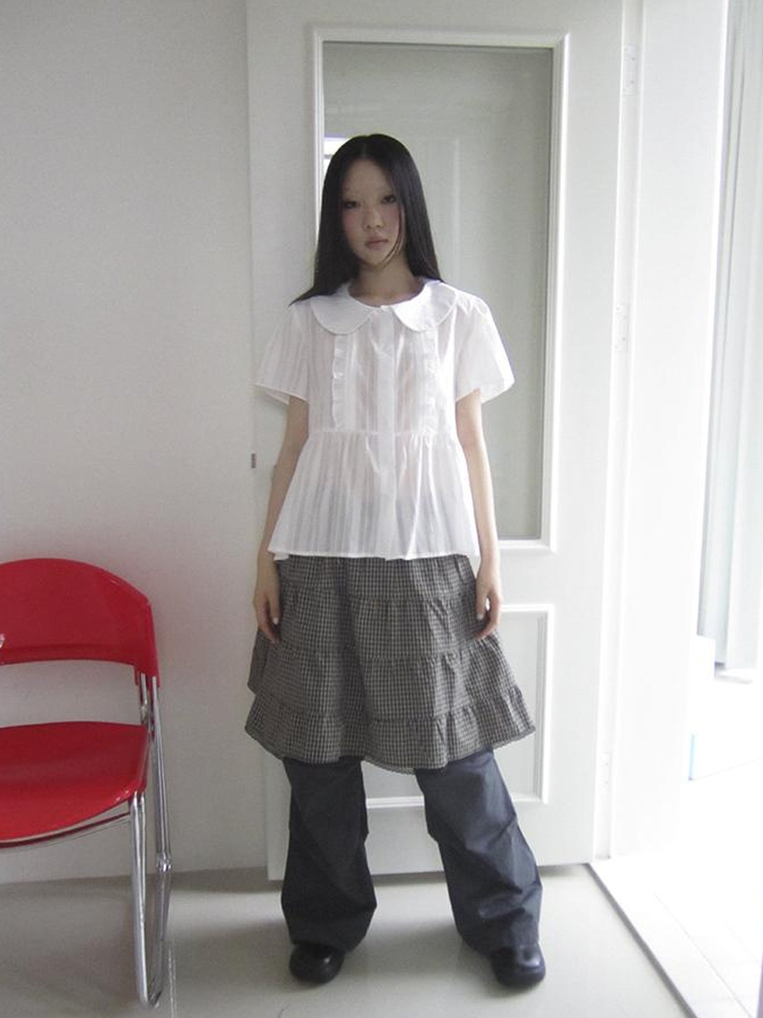 ang project Lace Trimmed Babydoll Collar Summer Blouse