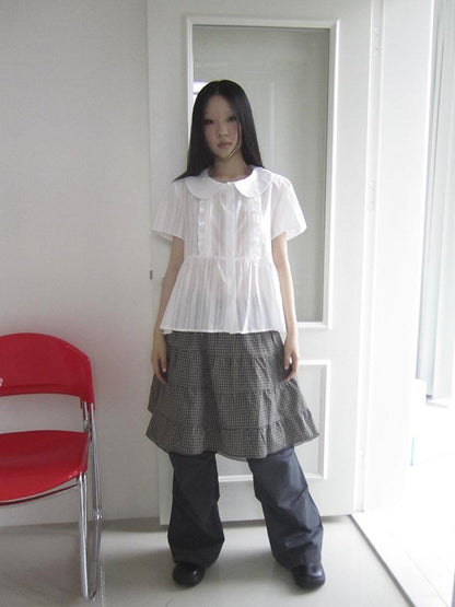 ang project Lace Trimmed Babydoll Collar Summer Blouse