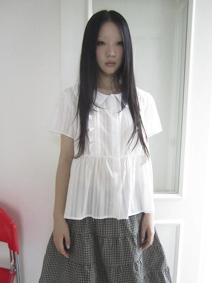 ang project Lace Trimmed Babydoll Collar Summer Blouse