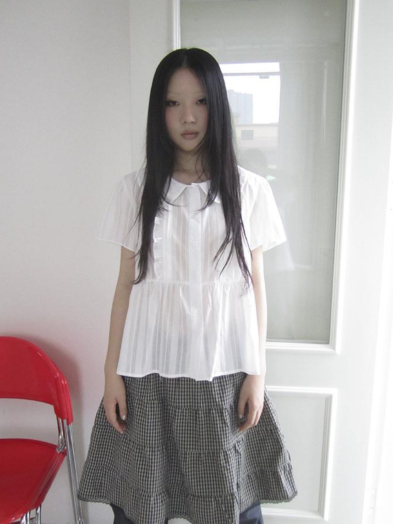 ang project Lace Trimmed Babydoll Collar Summer Blouse