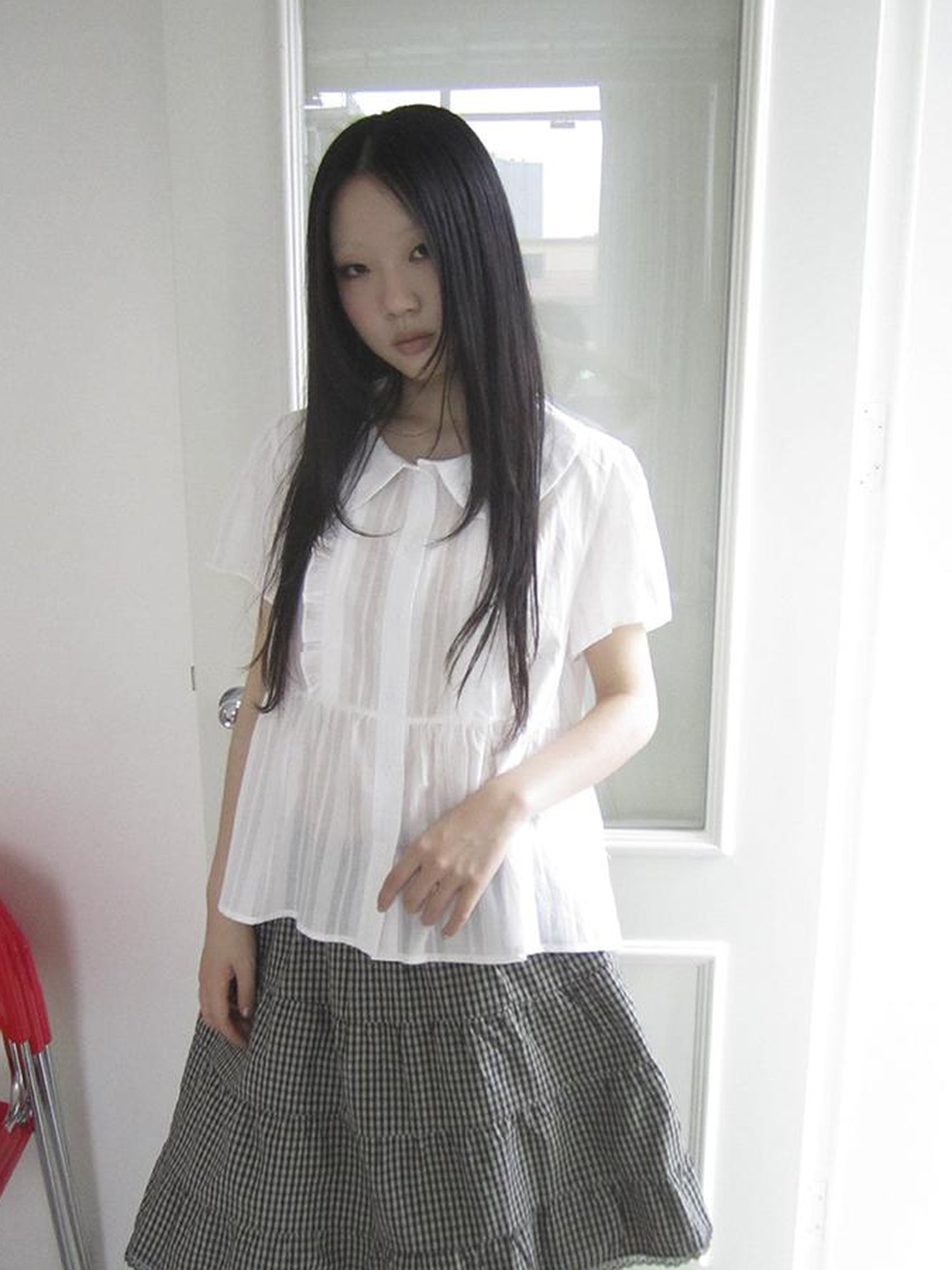 ang project Lace Trimmed Babydoll Collar Summer Blouse