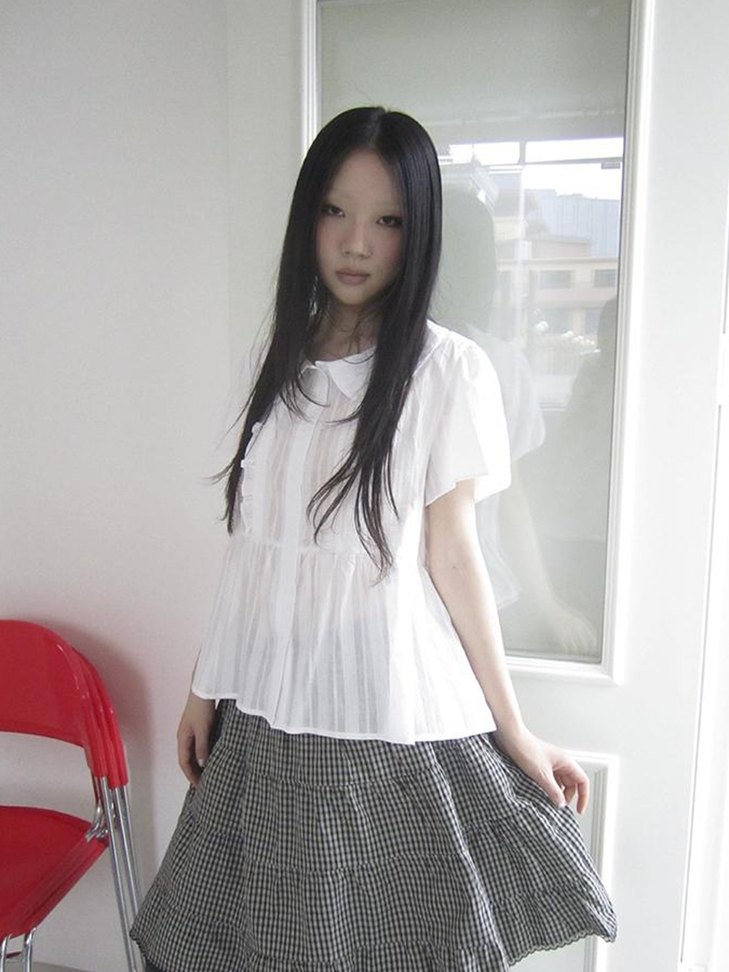 ang project Lace Trimmed Babydoll Collar Summer Blouse
