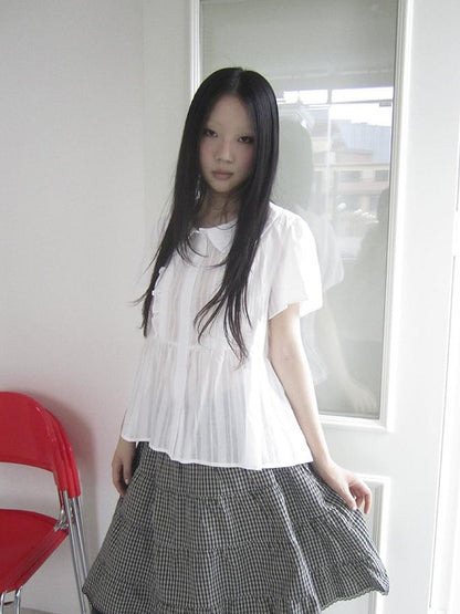 ang project Lace Trimmed Babydoll Collar Summer Blouse