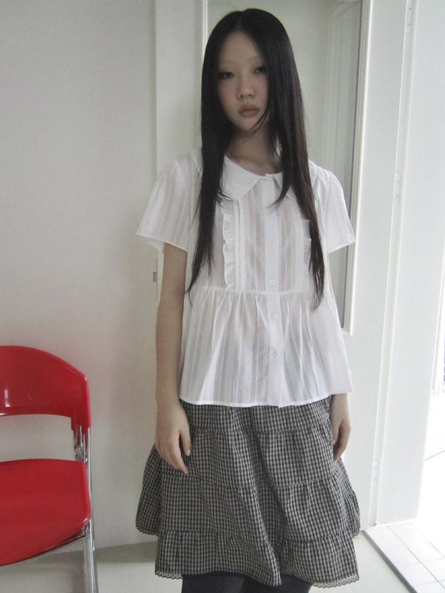 ang project Lace Trimmed Babydoll Collar Summer Blouse