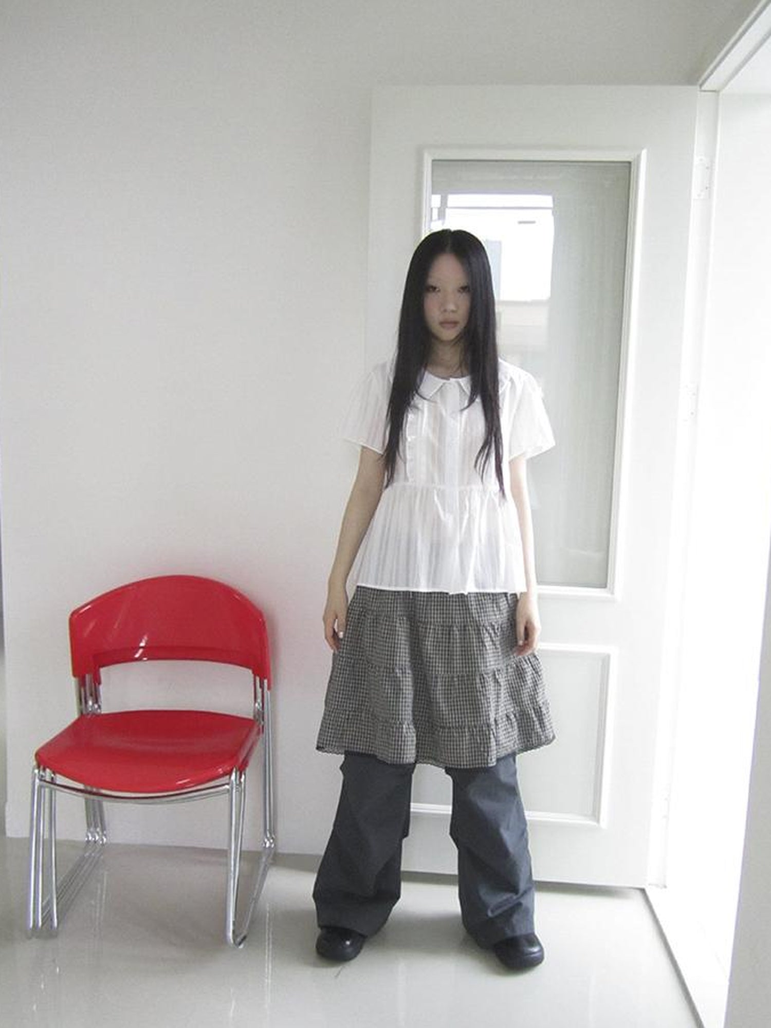 ang project Lace Trimmed Babydoll Collar Summer Blouse