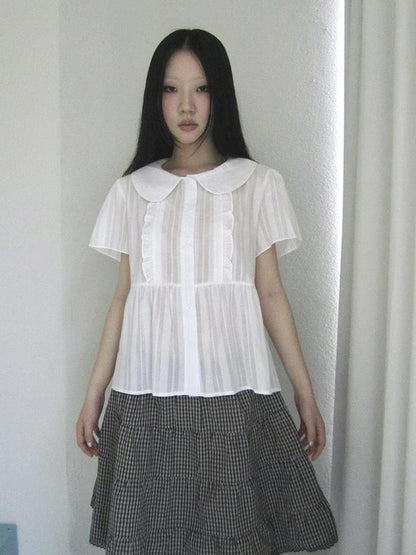 ang project Lace Trimmed Babydoll Collar Summer Blouse