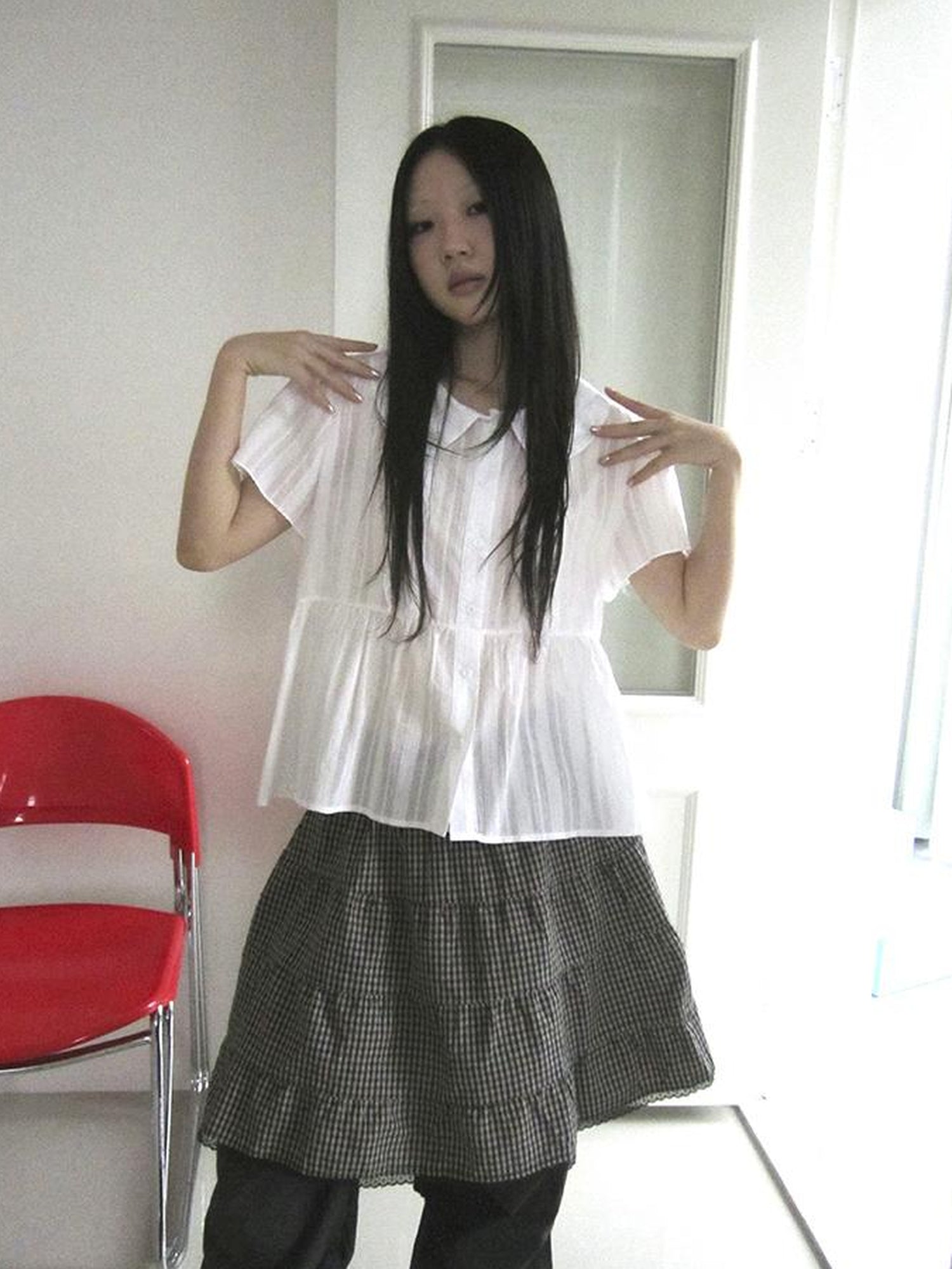 ang project Lace Trimmed Babydoll Collar Summer Blouse