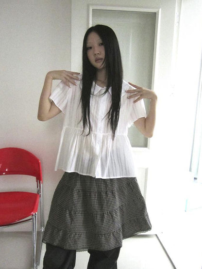 ang project Lace Trimmed Babydoll Collar Summer Blouse