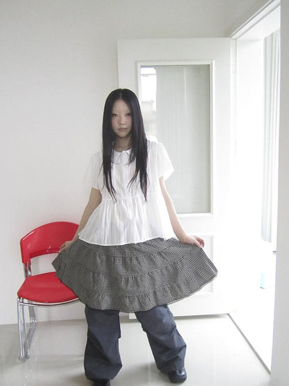 ang project Lace Trimmed Babydoll Collar Summer Blouse