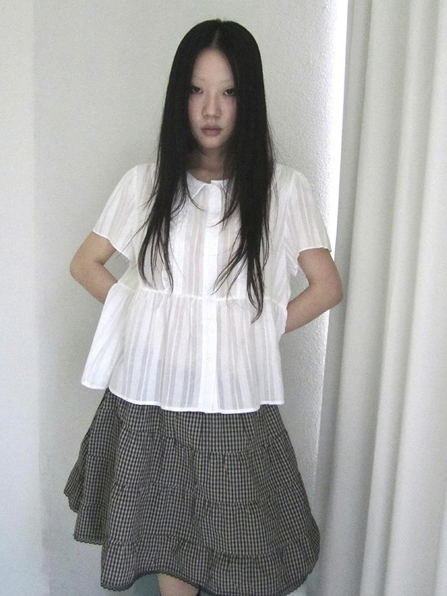 ang project Lace Trimmed Babydoll Collar Summer Blouse