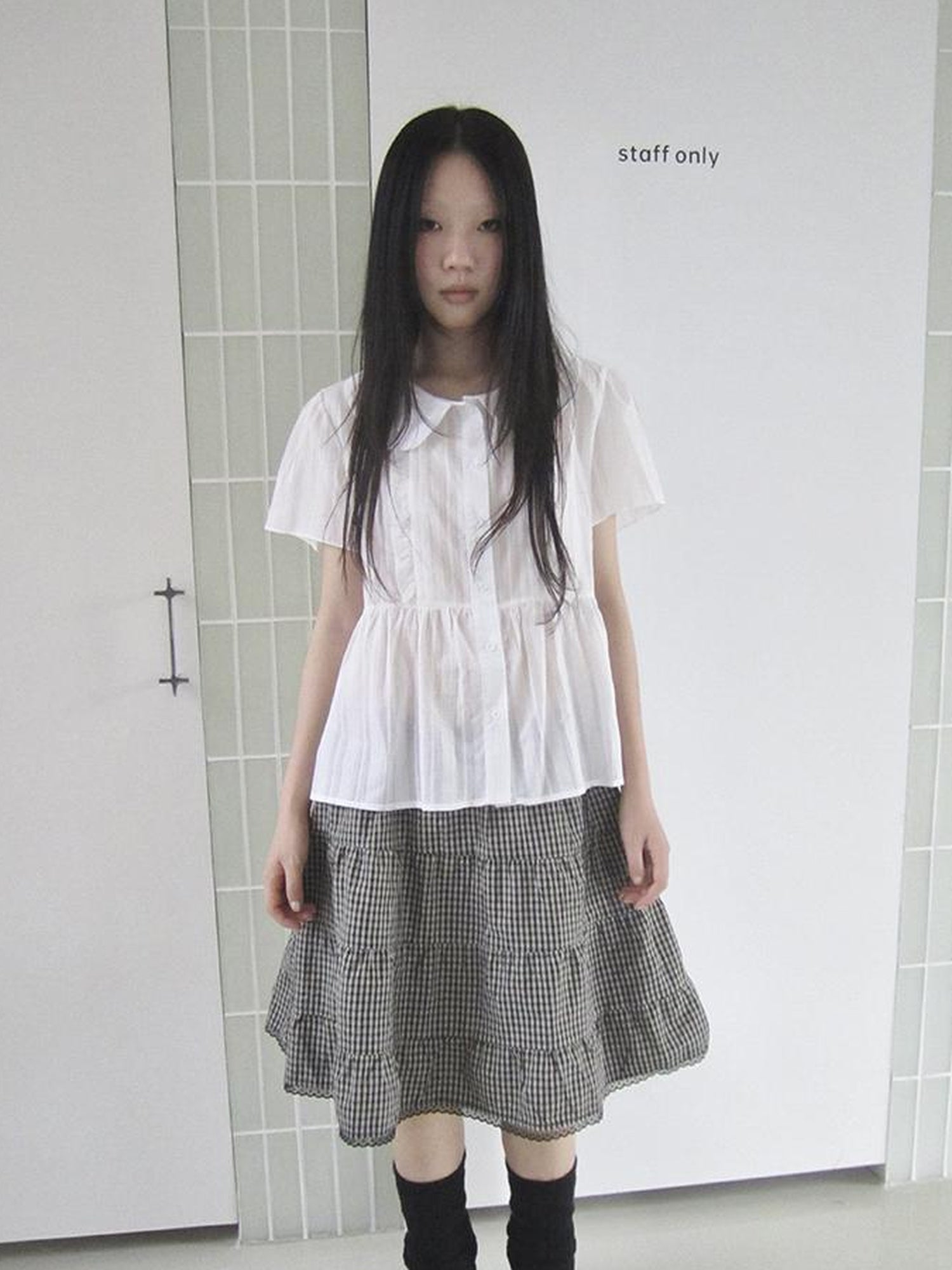 ang project Lace Trimmed Babydoll Collar Summer Blouse