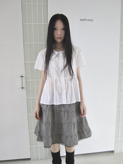ang project Lace Trimmed Babydoll Collar Summer Blouse