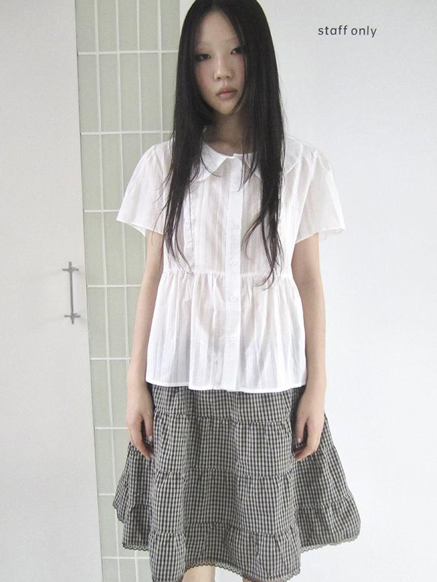 ang project Lace Trimmed Babydoll Collar Summer Blouse
