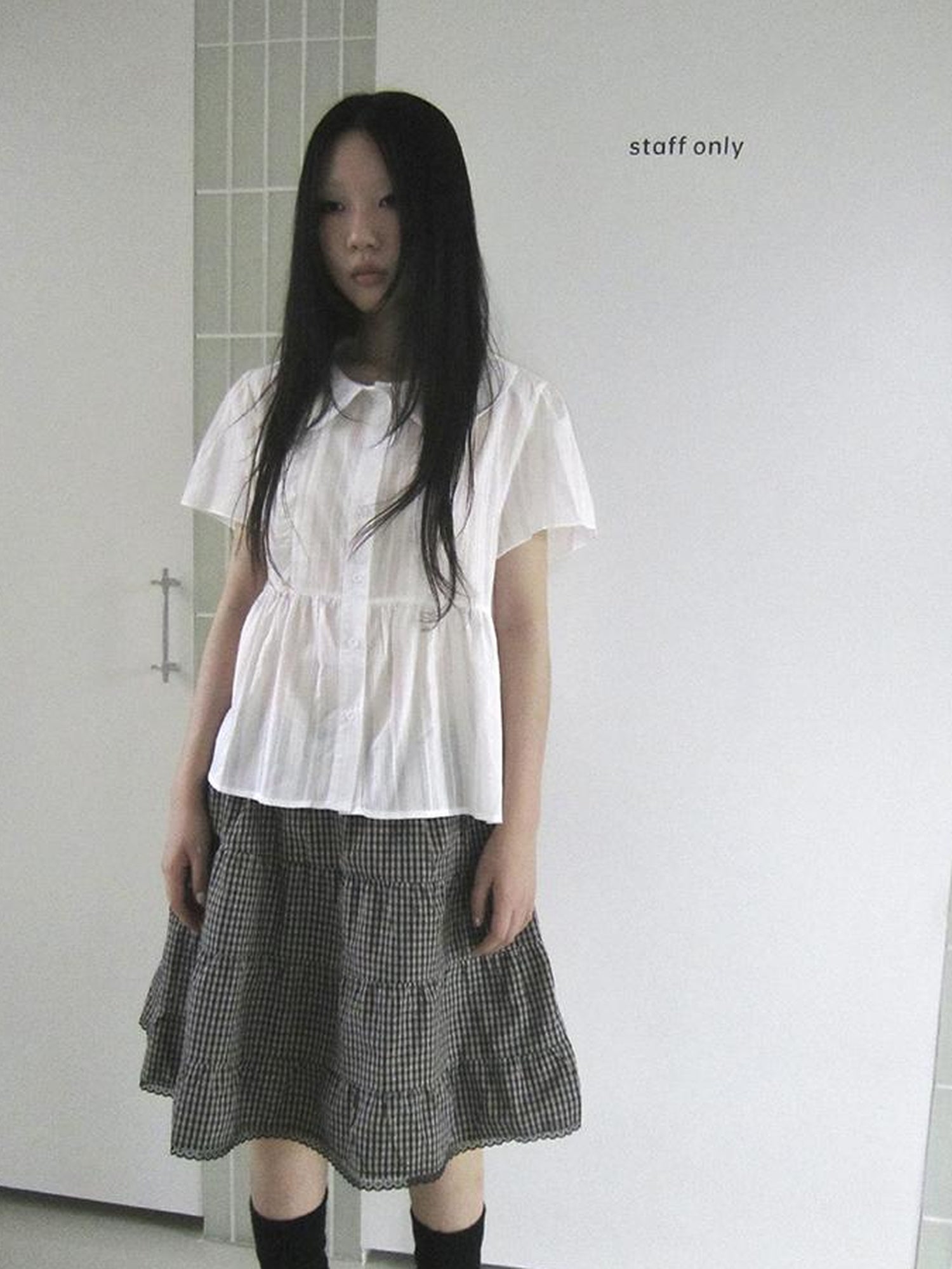 ang project Lace Trimmed Babydoll Collar Summer Blouse