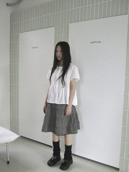 ang project Lace Trimmed Babydoll Collar Summer Blouse
