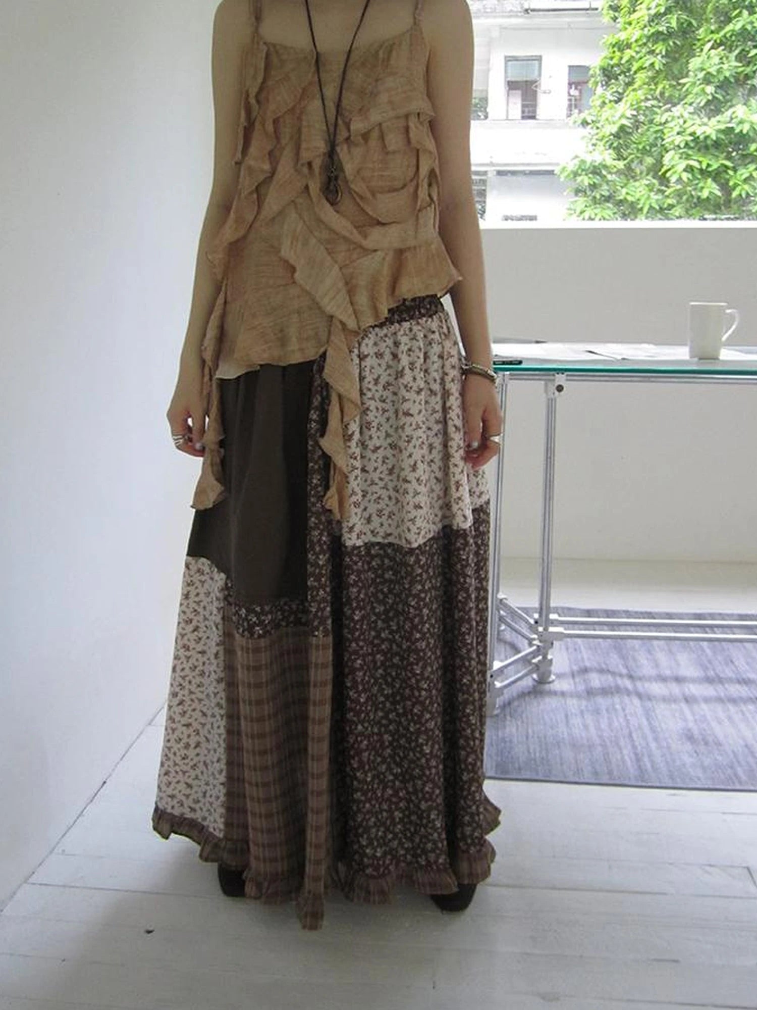 Lace Trimmed Floral Print A Line Skirt