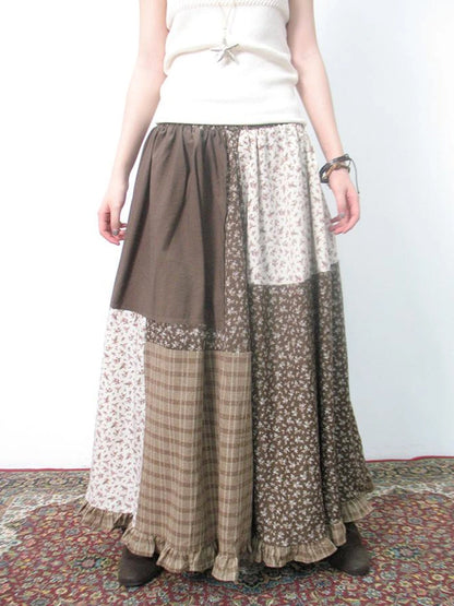 Lace Trimmed Floral Print A Line Skirt