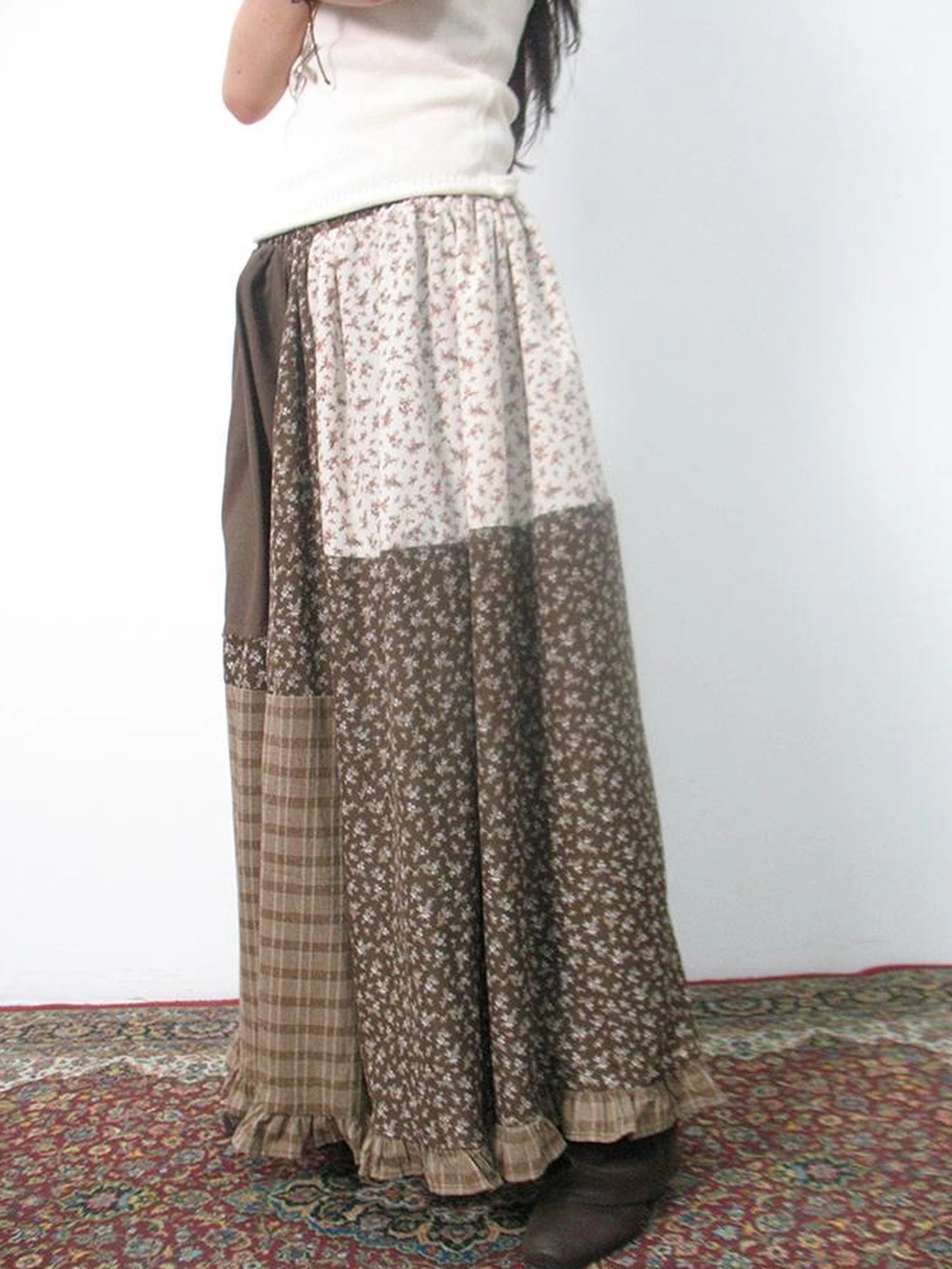 Lace Trimmed Floral Print A Line Skirt