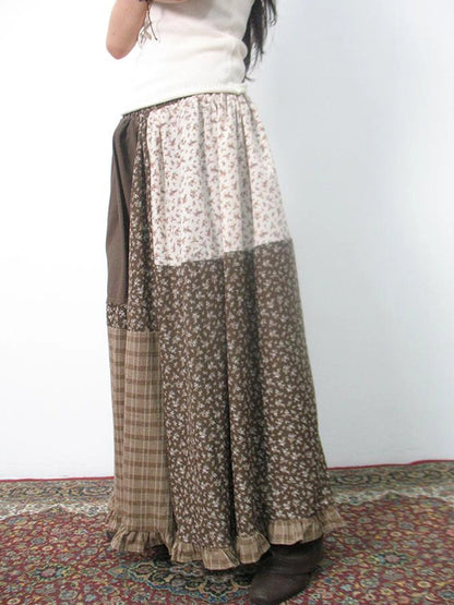 Lace Trimmed Floral Print A Line Skirt