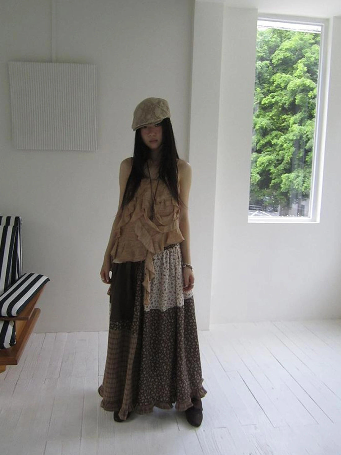 Lace Trimmed Floral Print A Line Skirt