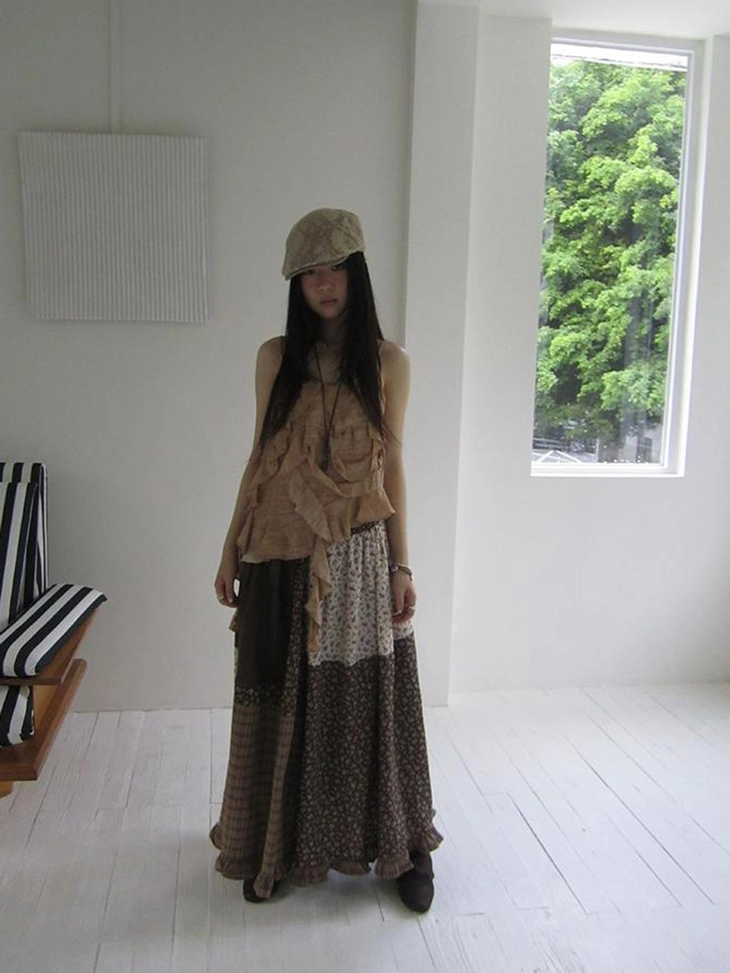 Lace Trimmed Floral Print A Line Skirt