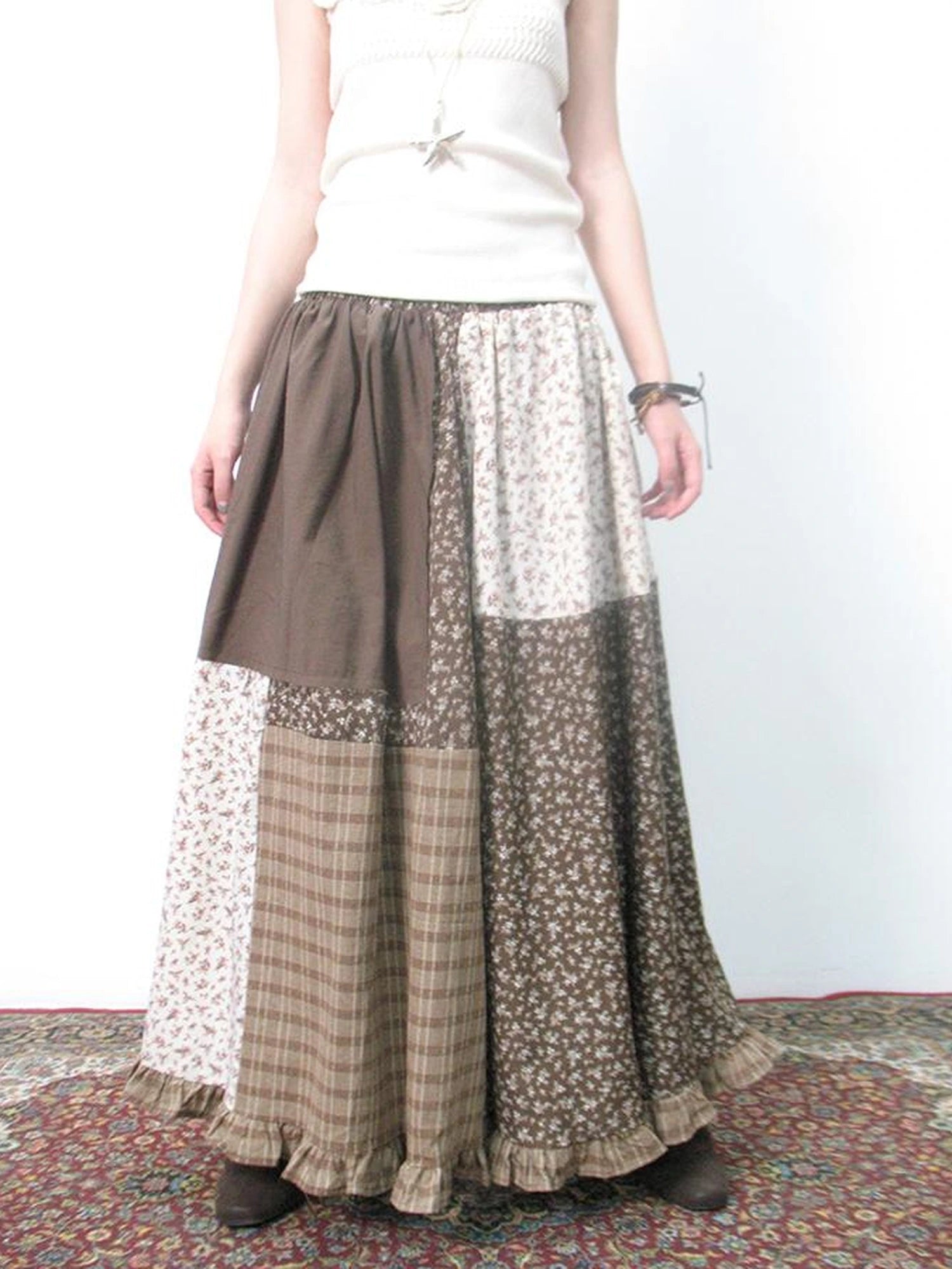 Lace Trimmed Floral Print A Line Skirt