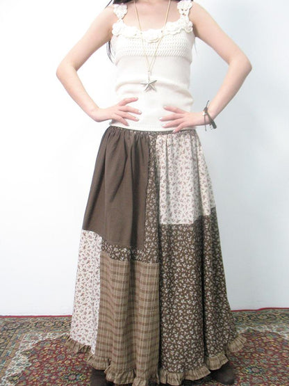 ang project Lace Trimmed Floral Print A Line Skirt