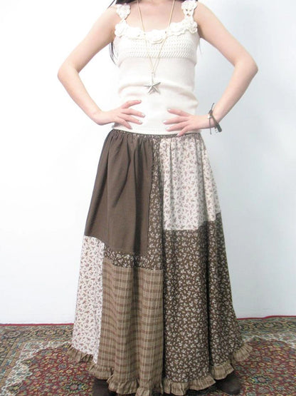 Lace Trimmed Floral Print A Line Skirt