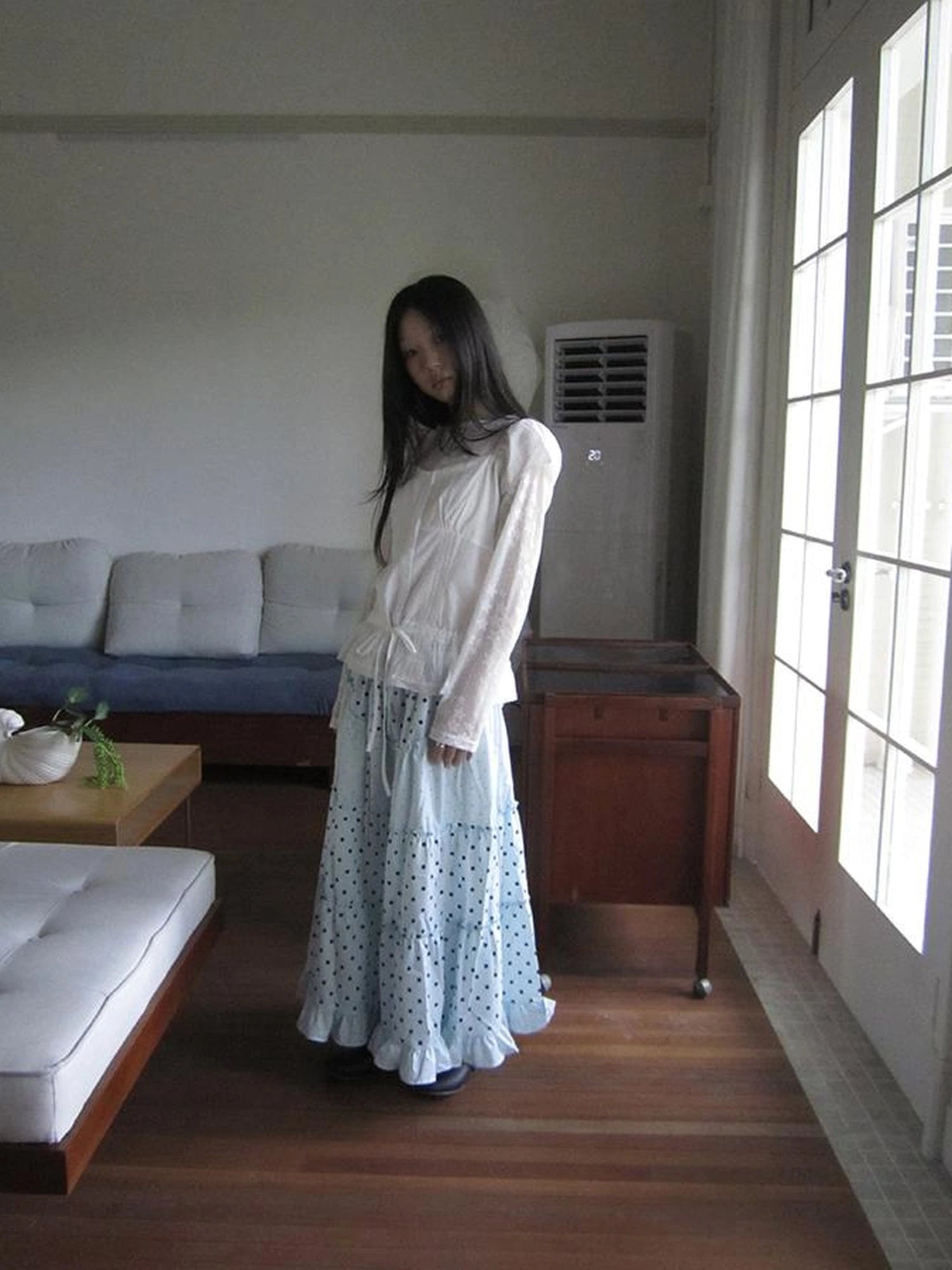 Lace Trimmed Tied Waist Pleated Short Sleeve Blouse