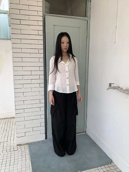 Lace Trimmed Tied Waist Pleated Short Sleeve Blouse