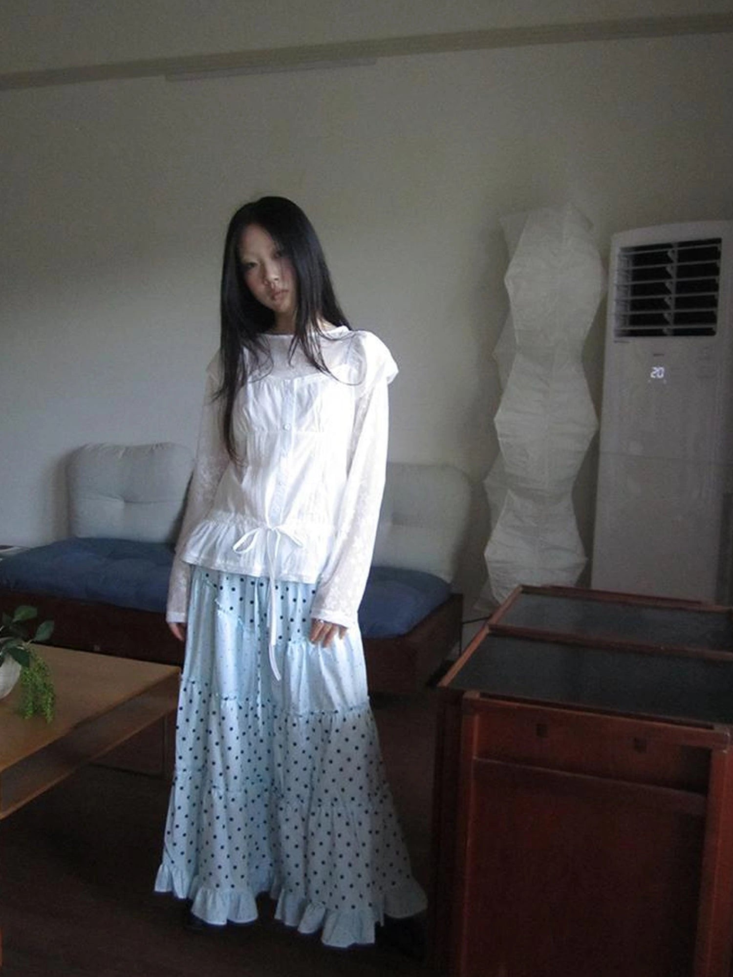 Lace Trimmed Tied Waist Pleated Short Sleeve Blouse