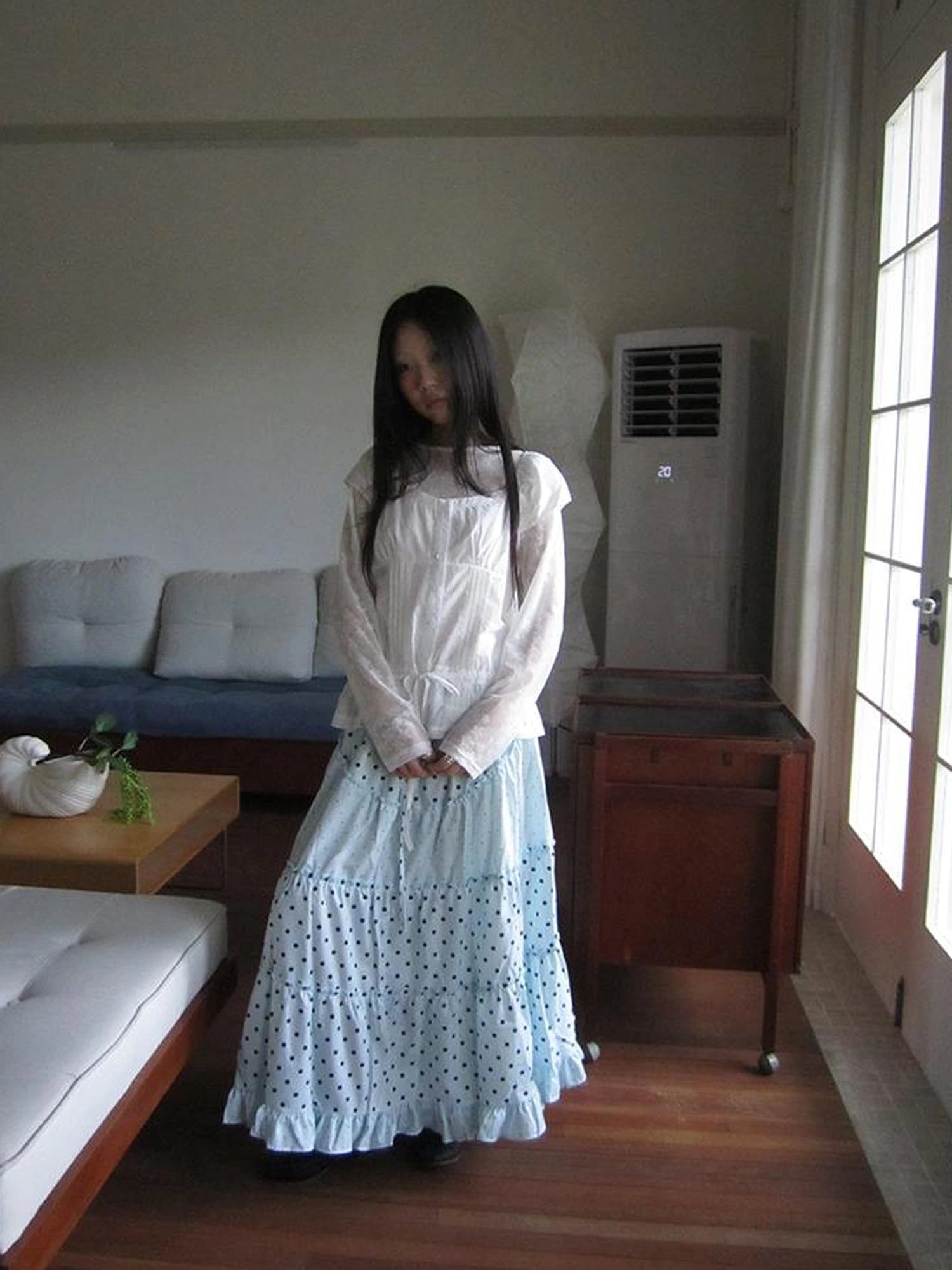 Lace Trimmed Tied Waist Pleated Short Sleeve Blouse