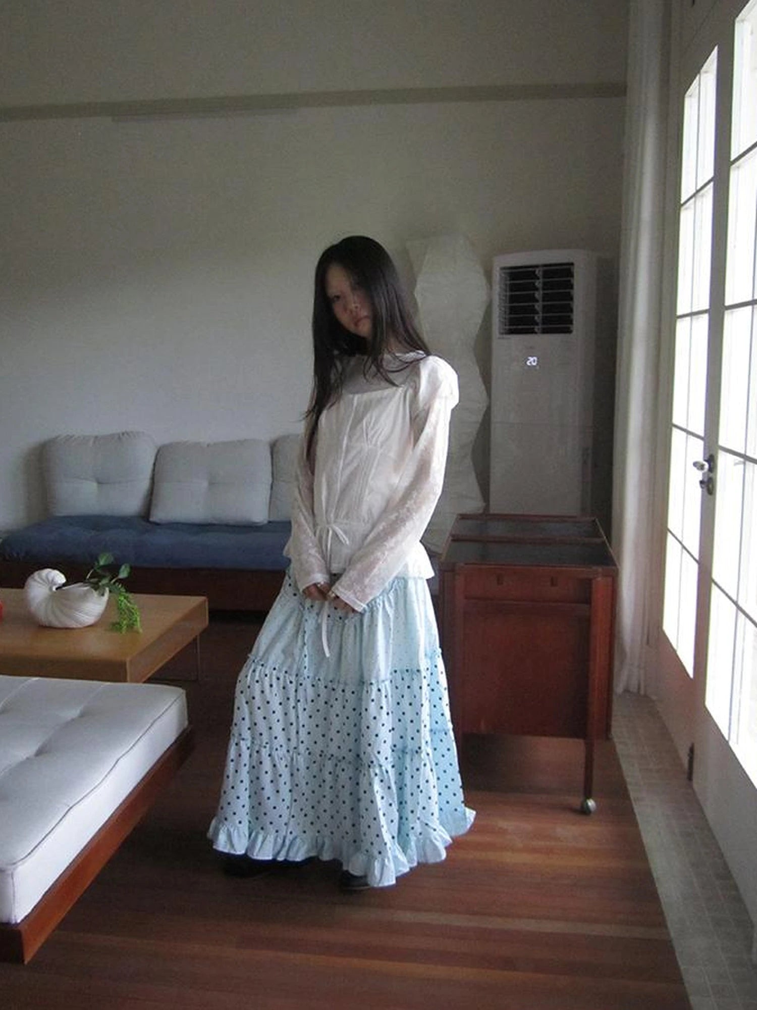 Lace Trimmed Tied Waist Pleated Short Sleeve Blouse