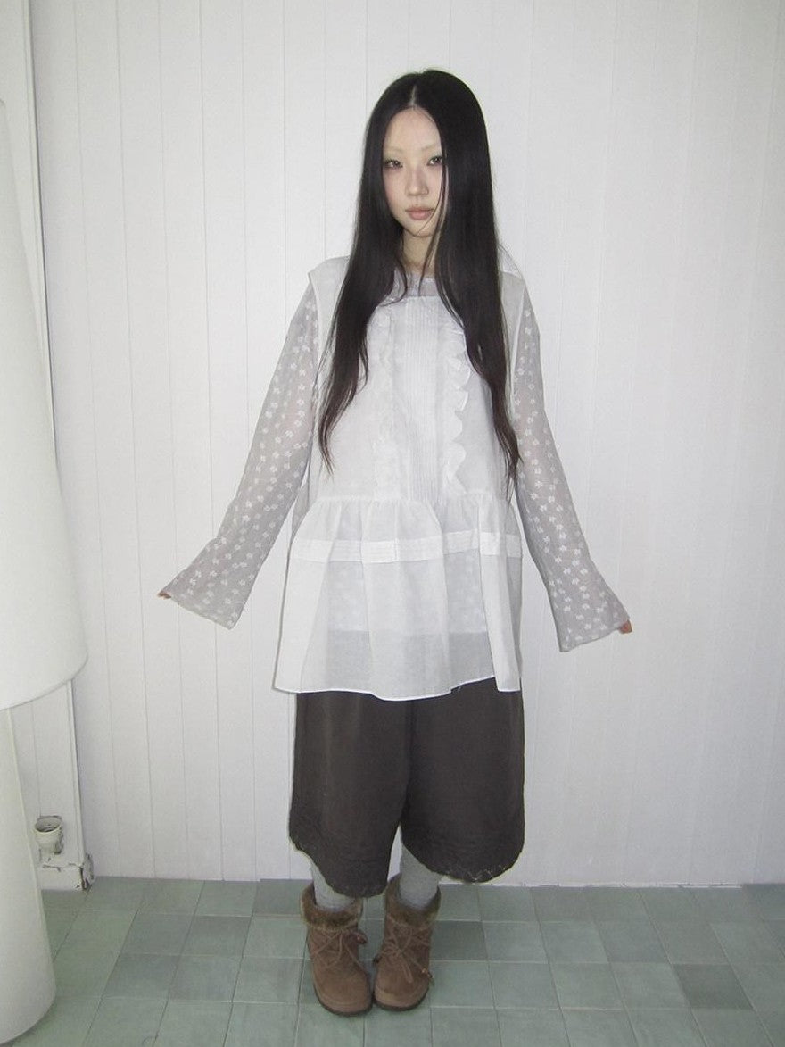 ang project Layered Floral Lace Sheer Round Neck Women&